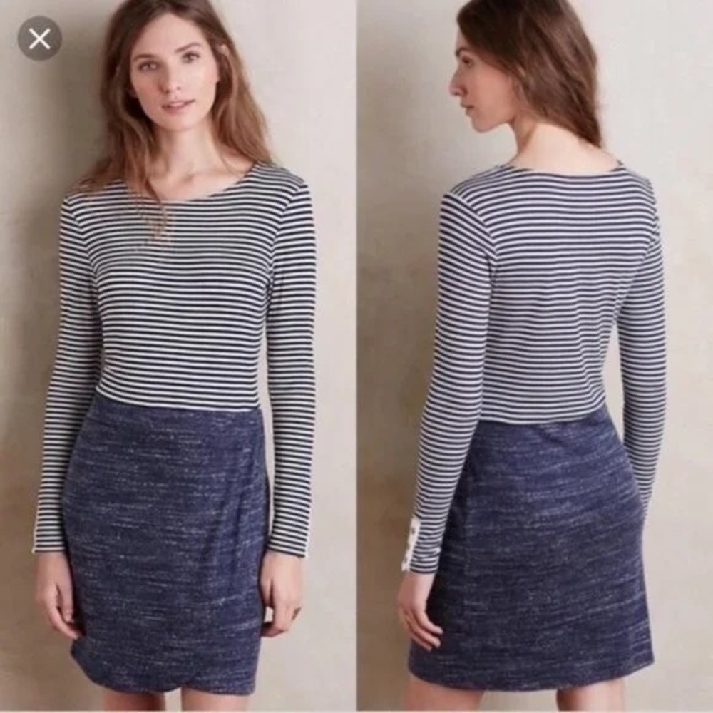 Dolan Left Coast Collection Striped Knit‎ Dress Navy White Long Sleeve XL